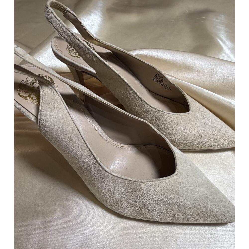 Vince Camuto Beige Suede Slingback Heelsโ Pointed Toe Womenโs Size 6 / 36